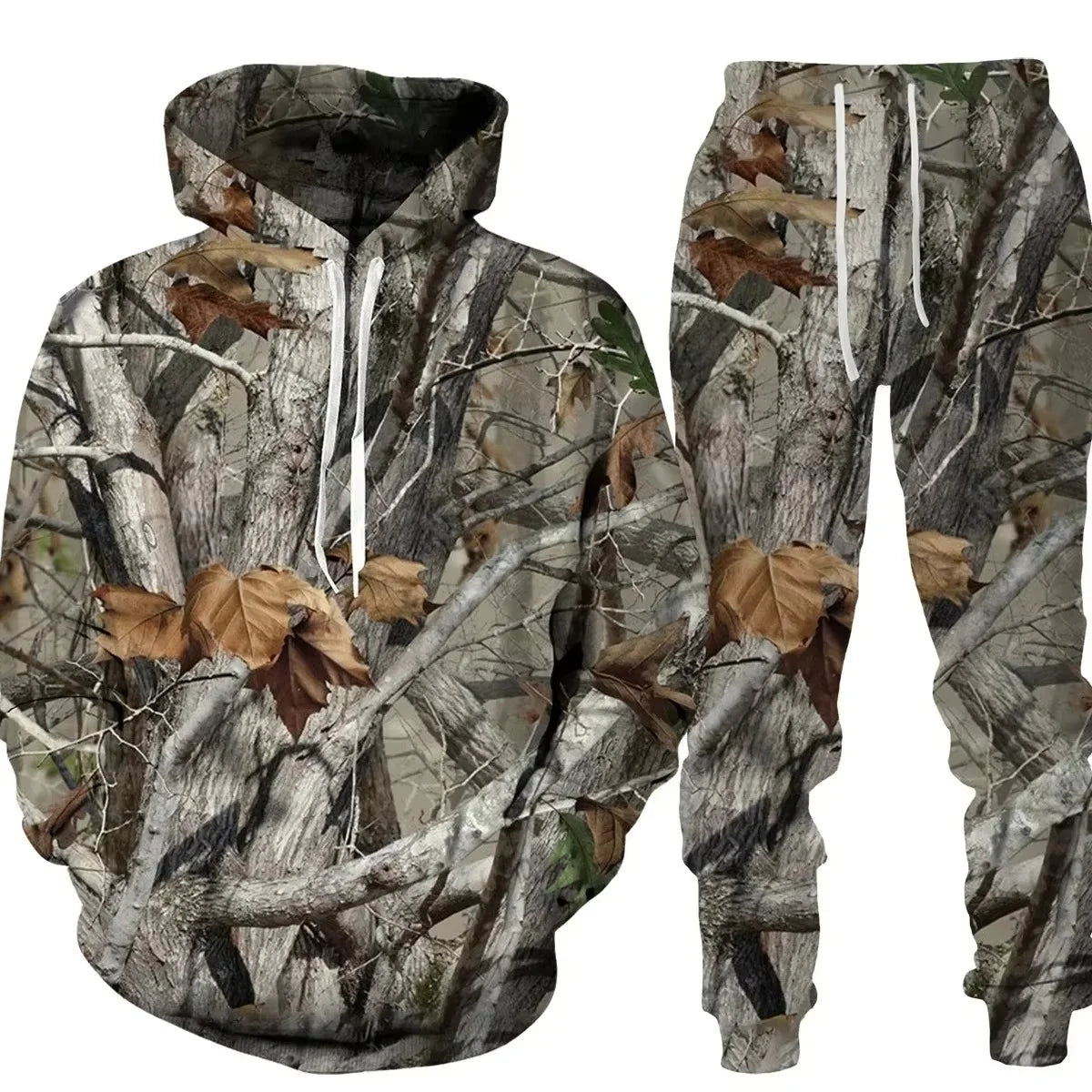 Custom Hunting Tracksuits New Design Polyester Full Printed Camo Forest Theme Long Sleeve Hooded Hunting Tracksuits