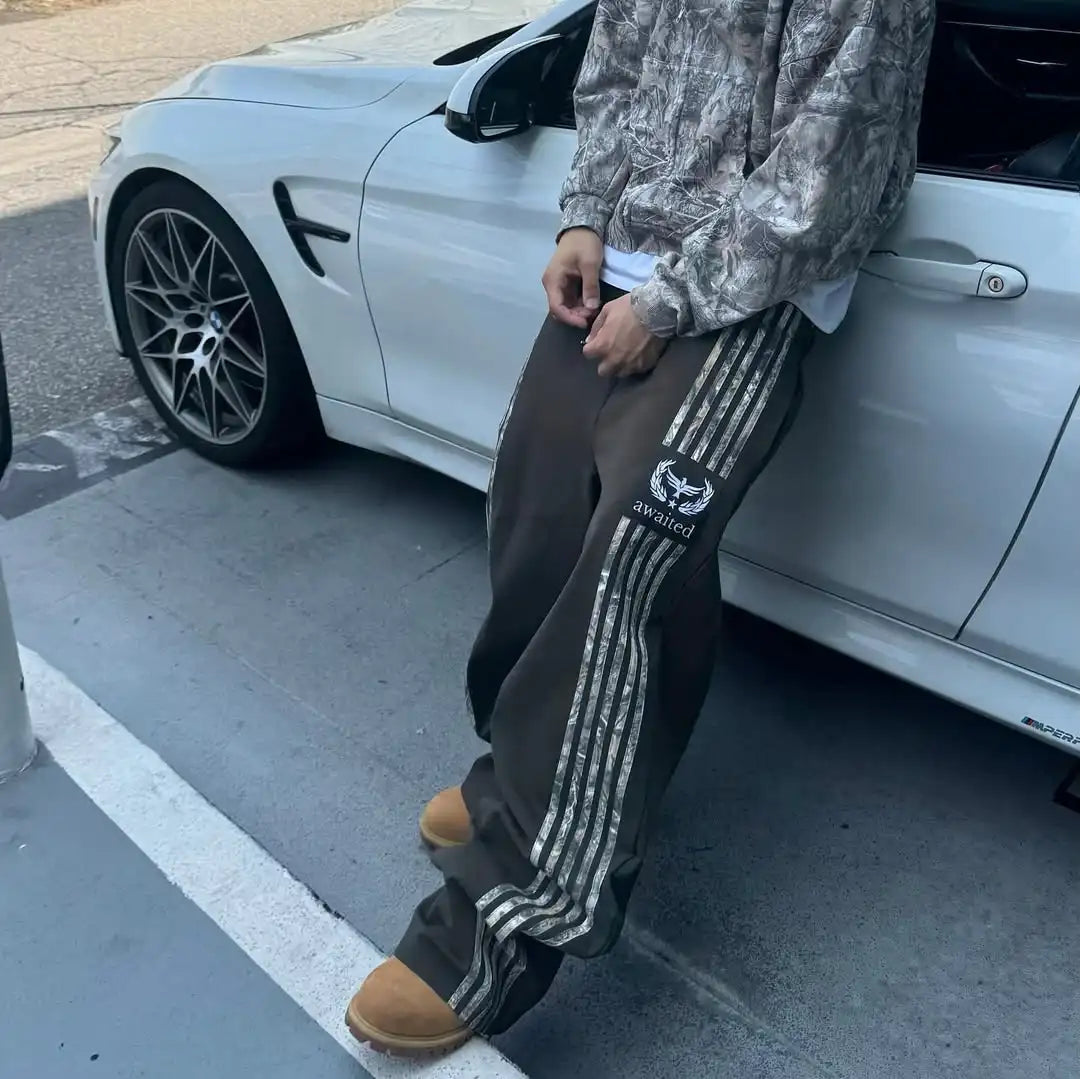 New retro men jogging pants embroidered embroidered sweatpants ins gothic hip-hop streetwear casual loose sagging pants