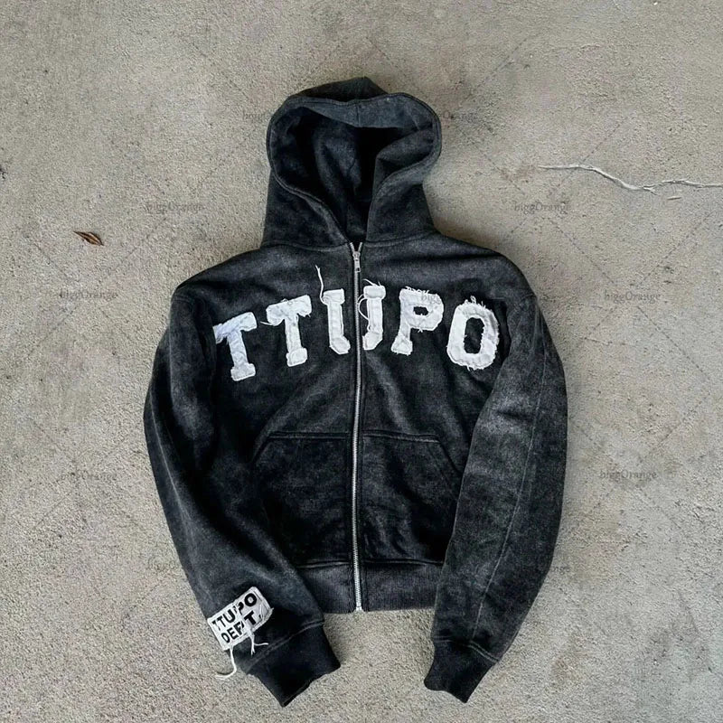 New street hoodies in Europe and America 2025 hip-hop casual Harajuku Y2K zipper sweatshirt American Gothic style