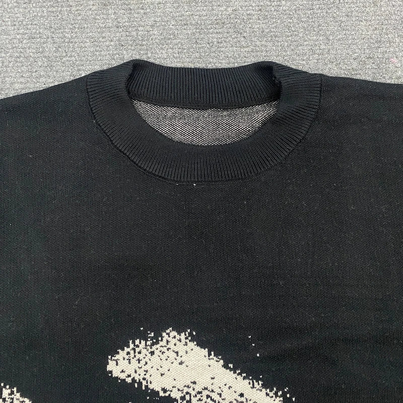 American Street Temperament Commuter Pullover Sweater Winter Cartoon Pattern Jacquard Loose Casual Round Neck Men Women Clothes