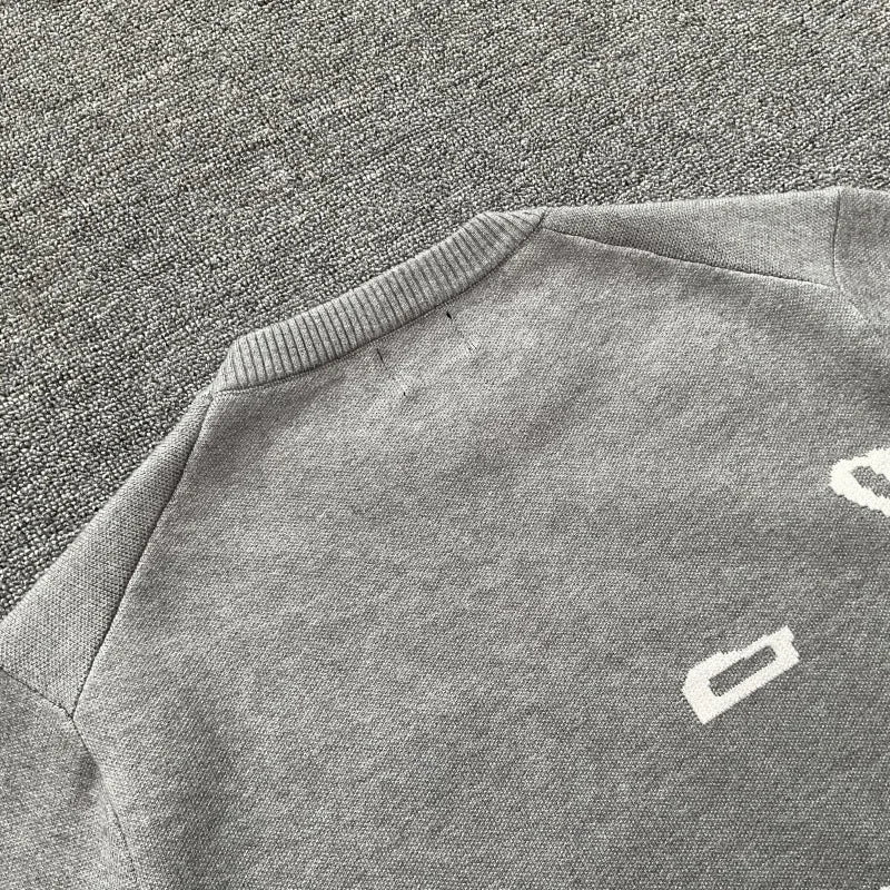 American Street Planet Embroidered Sweater Jacquard Logo Unisex Couple Crewneck Knitwear