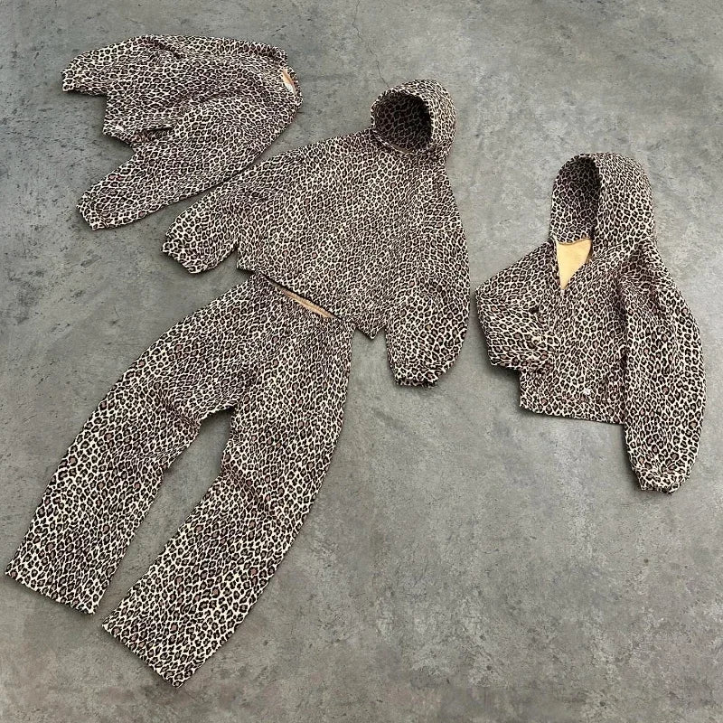 Street retro Camo Hoodie for Men y2k Goth Harajuku Fashion Leopard Print Python Sweatshirt couple loose High Street hoodie