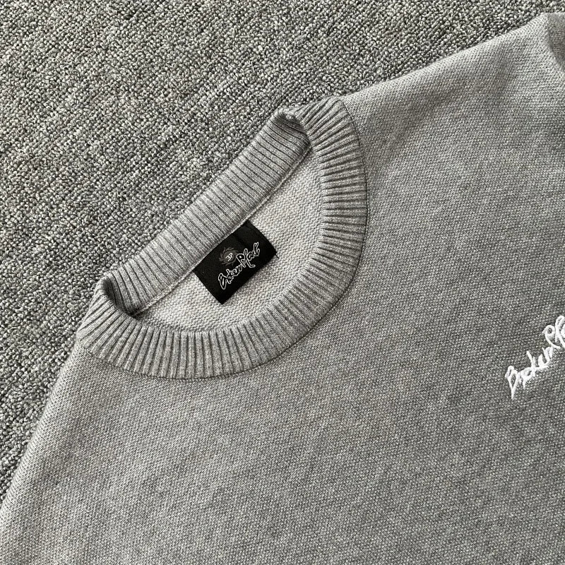 American Street Planet Embroidered Sweater Jacquard Logo Unisex Couple Crewneck Knitwear