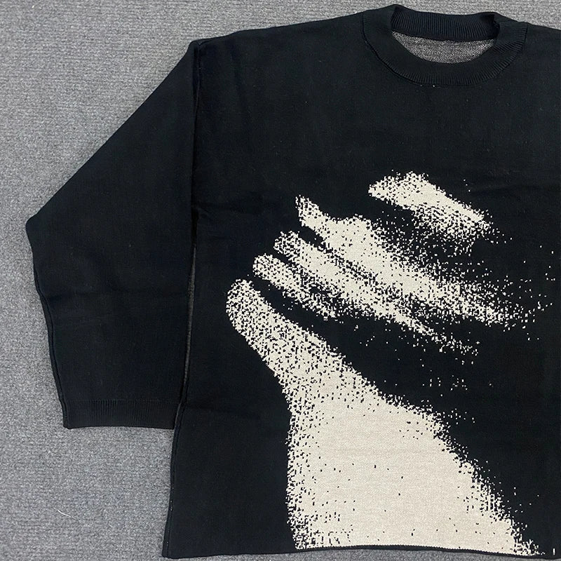 American Street Temperament Commuter Pullover Sweater Winter Cartoon Pattern Jacquard Loose Casual Round Neck Men Women Clothes