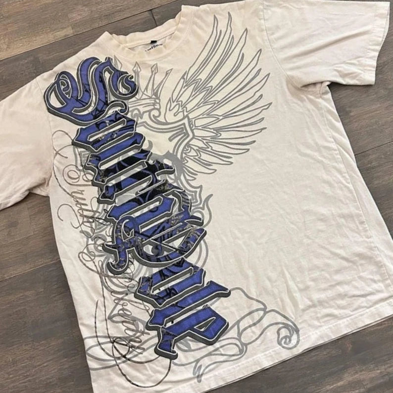 90s Hip Hop T-Shirt Streetwear Women Vintage Graphic American Style Fashion Baggy Pure Cotton Tops Leisure Couple Short Sleeves