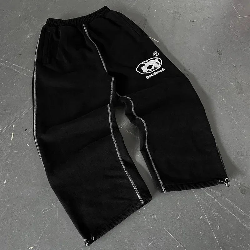 Calça Streetwear Y2K Bordada Unissex - Sweatpants Hip Hop Baggy