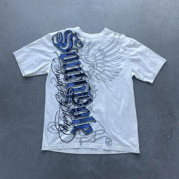 90s Hip Hop T-Shirt Streetwear Women Vintage Graphic American Style Fashion Baggy Pure Cotton Tops Leisure Couple Short Sleeves