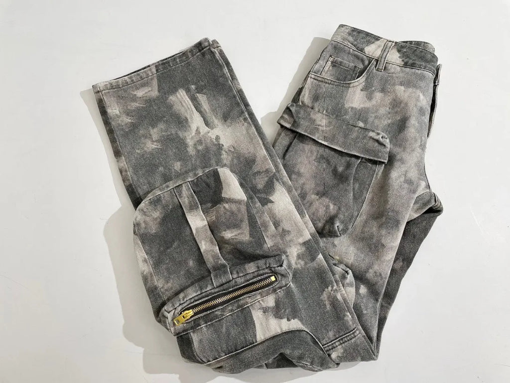 Street trend design sense 2024 new camouflage multi pocket workwear pants loose spicy girl casual pants