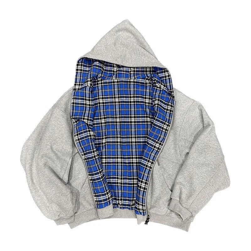 2025 New Oversized Reversible Hoodie High Quality Luxury Designer Clothing Cotton Hoodie with Plaid Lining Sweatshirt Streetwear