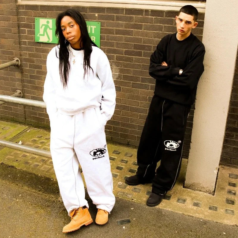 Calça Streetwear Y2K Bordada Unissex - Sweatpants Hip Hop Baggy