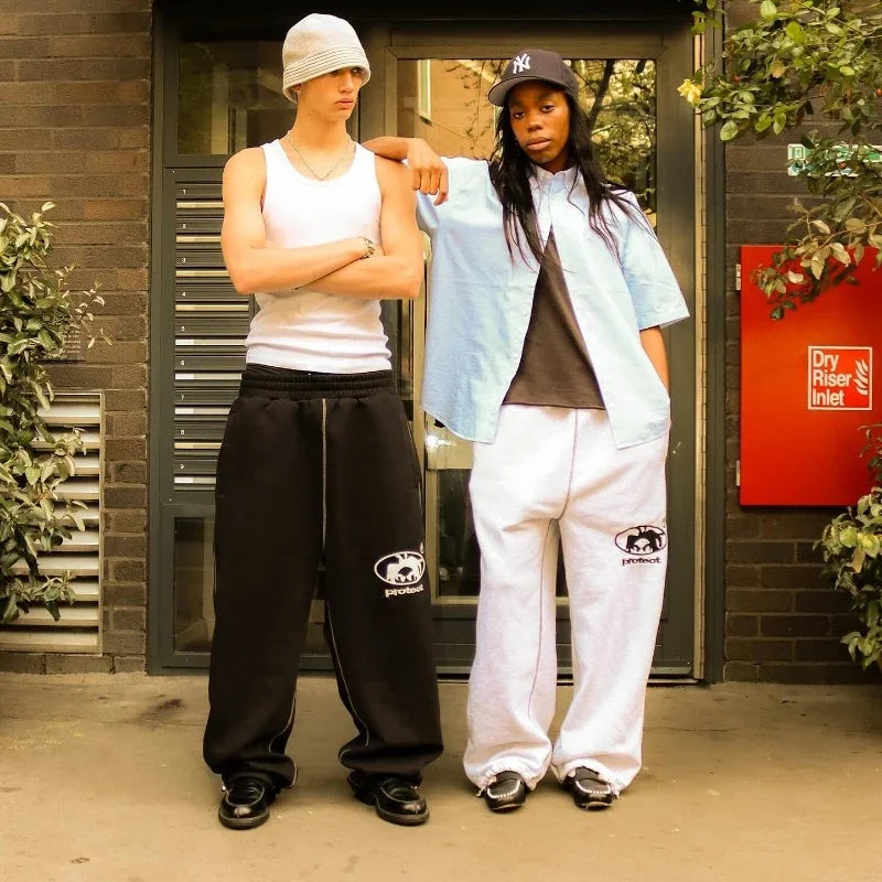 Calça Streetwear Y2K Bordada Unissex - Sweatpants Hip Hop Baggy