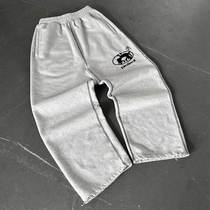 Calça Streetwear Y2K Bordada Unissex - Sweatpants Hip Hop Baggy