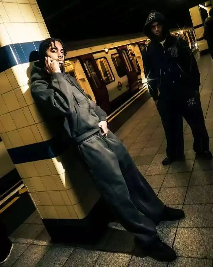 American Retro Casual Y2k Zip Up Hoodies Sweatpants Two-piece Suits Men Clothing Streetwear Gothic Joggers Couples Sweatshirts