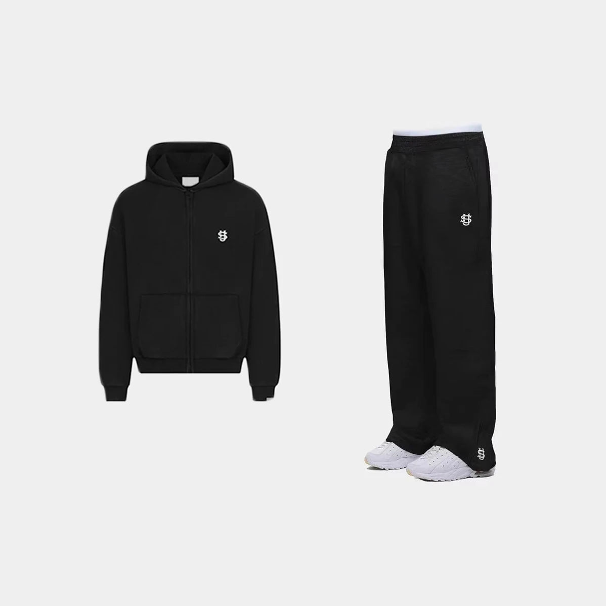 American Retro Casual Y2k Zip Up Hoodies Sweatpants Two-piece Suits Men Clothing Streetwear Gothic Joggers Couples Sweatshirts