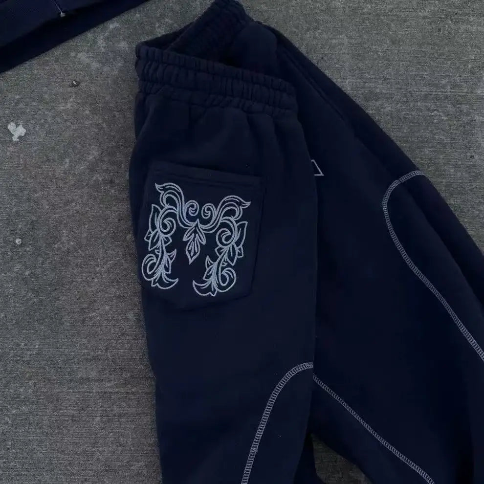 American Retro Casual Y2k Zip Up Hoodies Sweatpants Two-piece Suits Men Clothing Streetwear Gothic Joggers Couples Sweatshirts