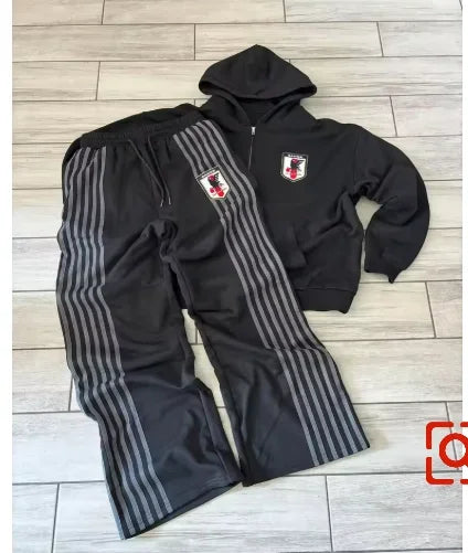 Conjunto Moletom Masculino Retro Bordado - Hoodie Zíper Oversized