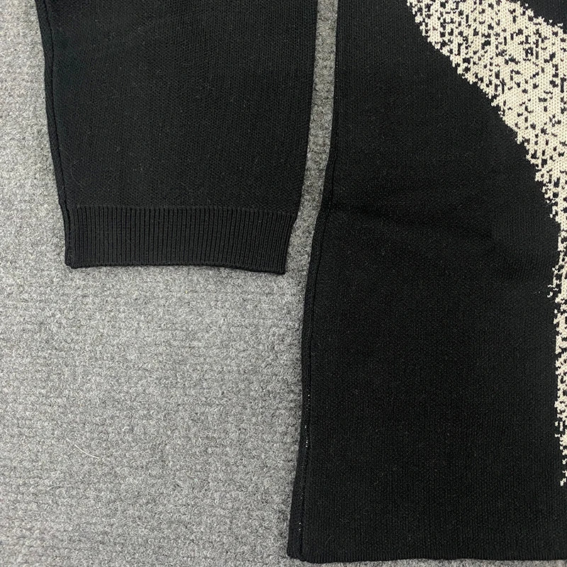 American Street Temperament Commuter Pullover Sweater Winter Cartoon Pattern Jacquard Loose Casual Round Neck Men Women Clothes