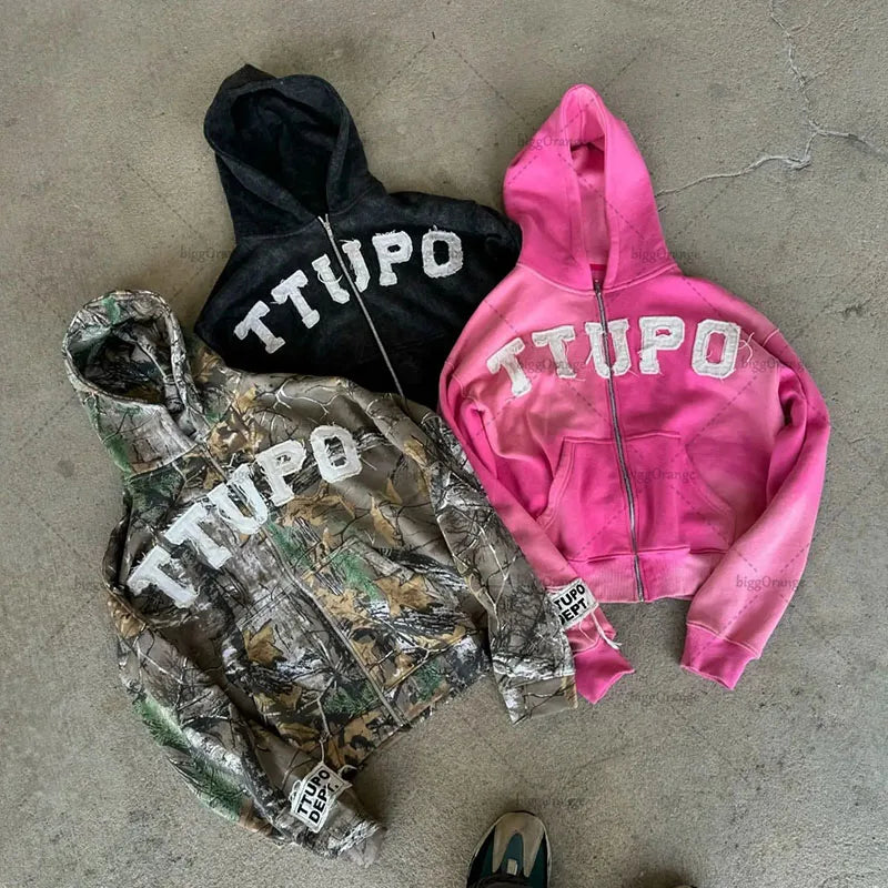 New street hoodies in Europe and America 2025 hip-hop casual Harajuku Y2K zipper sweatshirt American Gothic style