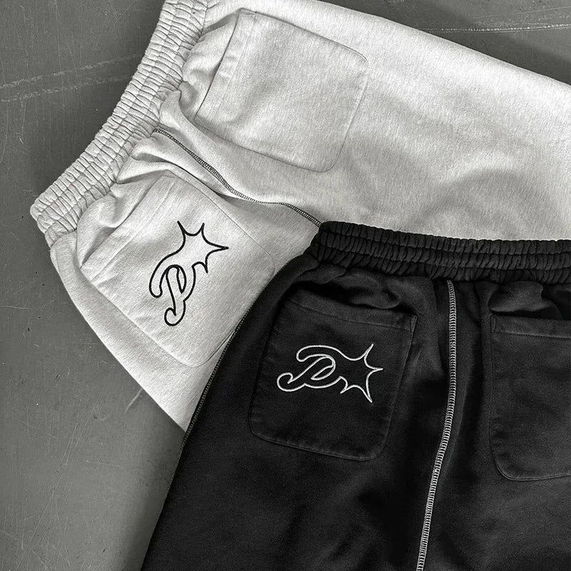 Calça Streetwear Y2K Bordada Unissex - Sweatpants Hip Hop Baggy