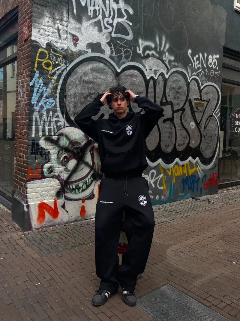 Trendy Hip Hop Men Clothing Set Shield Pattern Design New Set Retro Harajuku European Fashion Casual Loose Sports Set Women