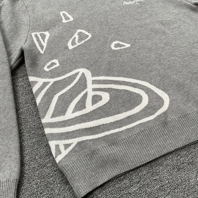 American Street Planet Embroidered Sweater Jacquard Logo Unisex Couple Crewneck Knitwear